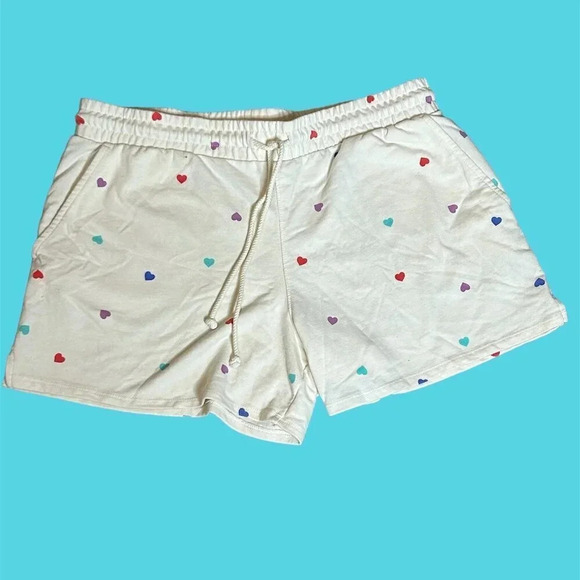 Wildfox Cream Colorful Hearts Loungewear Drawstring Short Size L - Picture 1 of 8